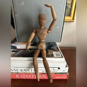 Brown wood French Antique Art Sculpture of an Articulated Figure.